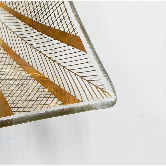 Georges Briard Glass Gold Abstract Bird Dove Herringbone Plate Tray 11 Inch - Picture 11 of 12